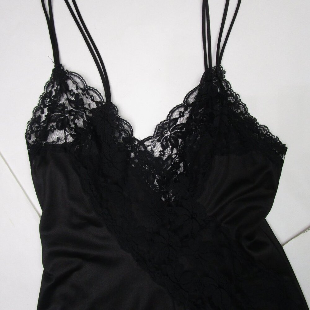 Black Peignoir Set Night Gown Robe Vintage Huge Sweep - Picture 9 of 16
